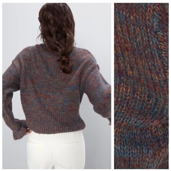 Zara Ruffled Mohair Blend 3D Flowers Knit Sweater NWT Vintage Style - Picture 11 of 12